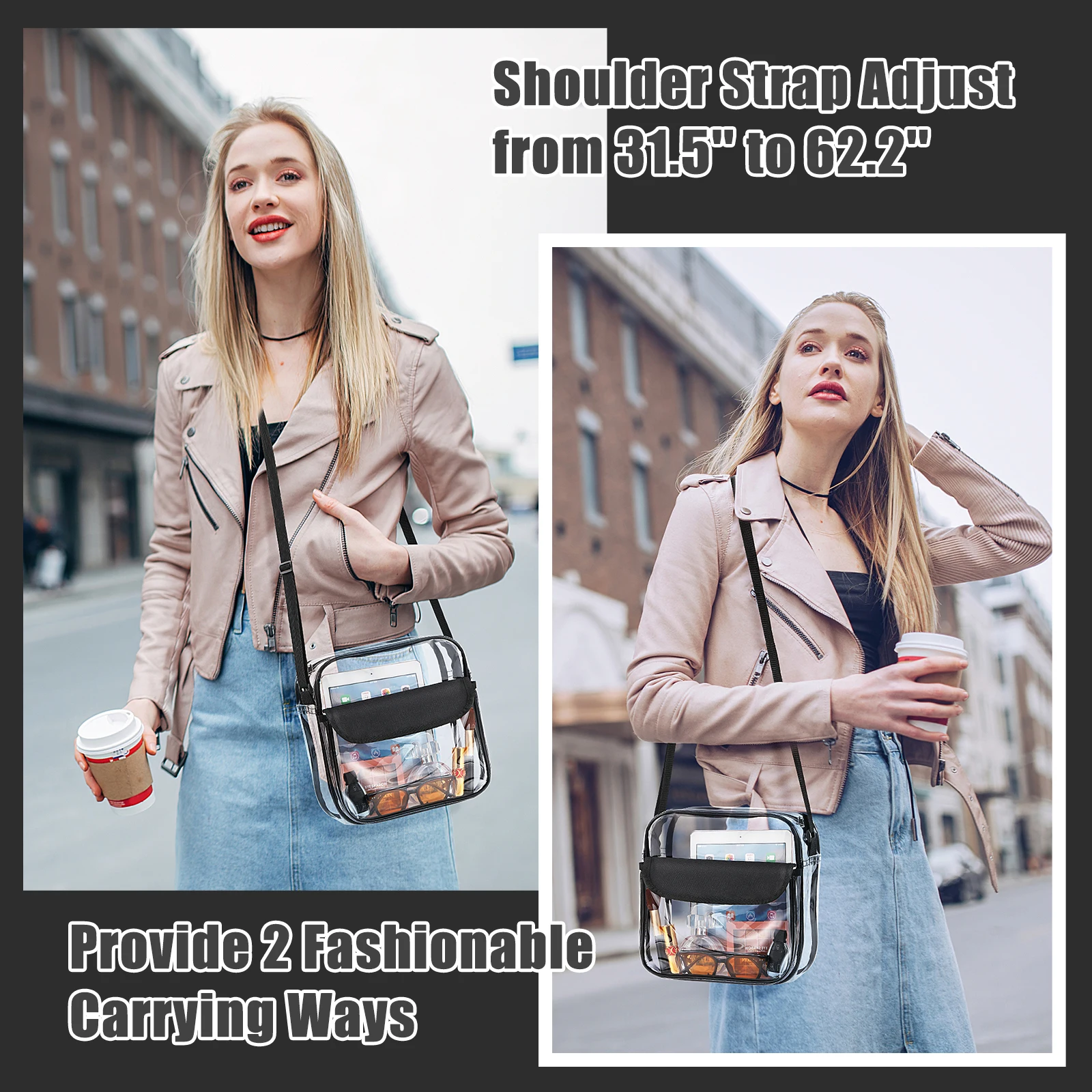 New Women PVC Clear Crossbody Bags Stadium Approved Transparent Shoulder Handbags PVC Harajuku Purses Phone Bag