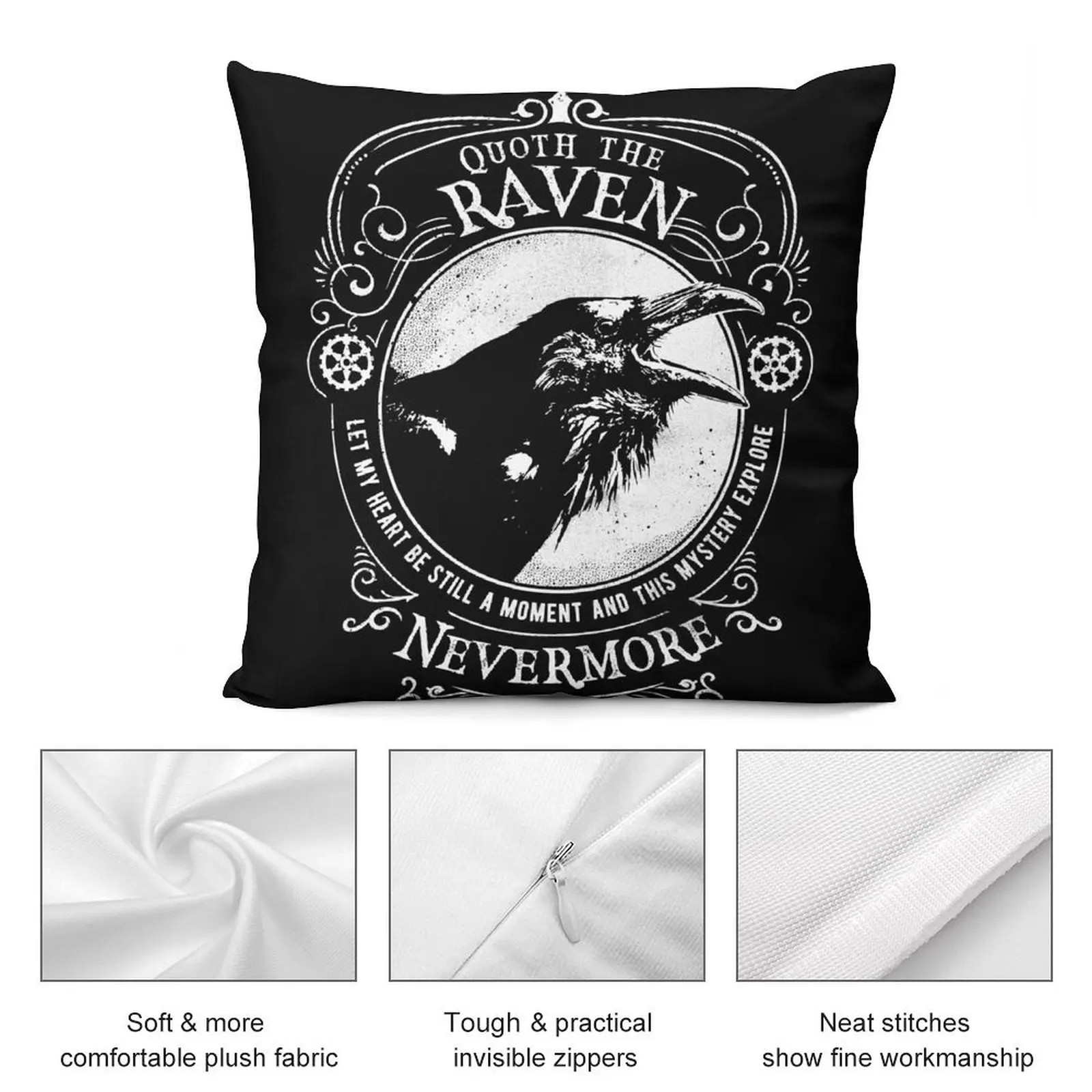 Подушка-наволочка с цитатой Ворона от Эдгара Аллена Poe Nevermore рождественские