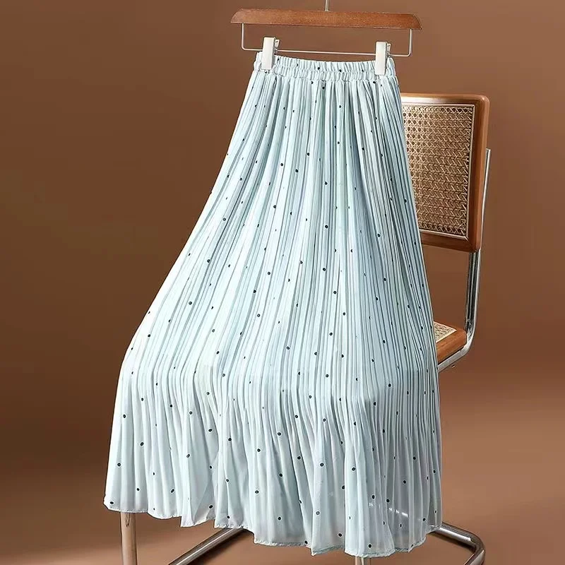 

Винтажная юбка в горошек, женская одежда, лето 2023, подходящая ко всему модная свободная трапециевидная плиссированная юбка средней длины y2k