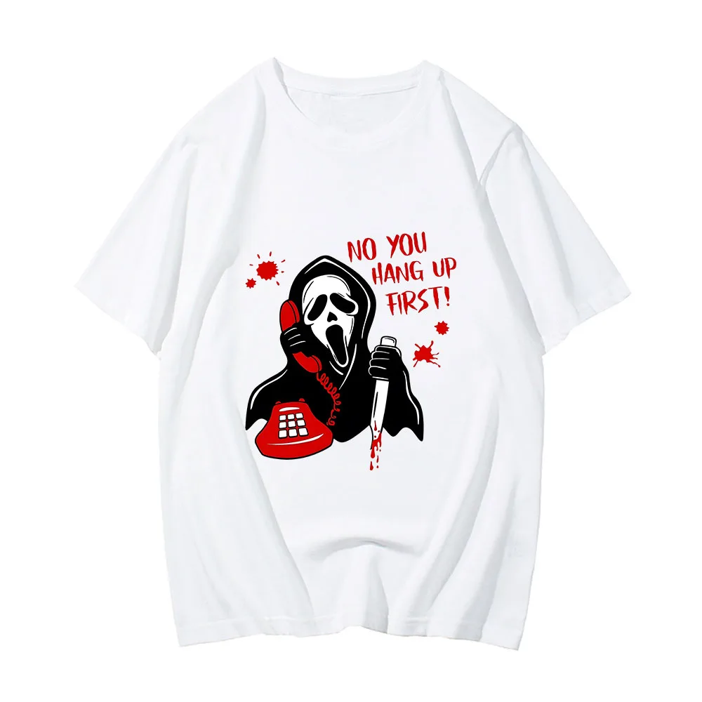 

Scream VI Ghostface Oversized T-shirts MEN Handsome T Shirts 100% Cotton Tshirts No You Hang Up First Make A Call Knife Holding