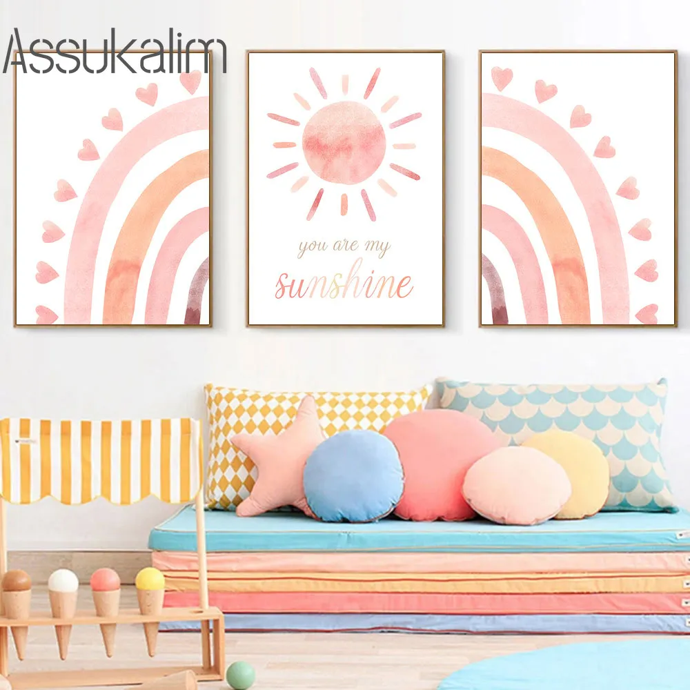 

Sun Rainbow Love Art Prints Inspirational Quotes Picture Nusery Canvas Painting Nordic Wall Posters Decor Baby Kids Home Decor