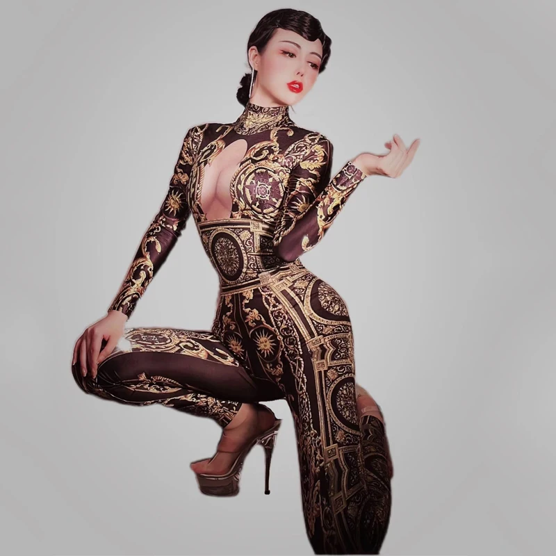 

Sexy Naked Tattoo 3D Printing Jumpsuit Women Stage Performance Clothing Drag Queen Costumes Pole Dance Festival Outfit XS4428