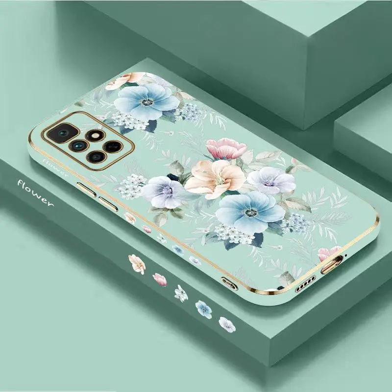 Colored Jasmine Flowers Luxury Plating Phone Case For Xiaomi Redmi 10 10A 12C 9 10C 9T 9A A1 9C Cover
