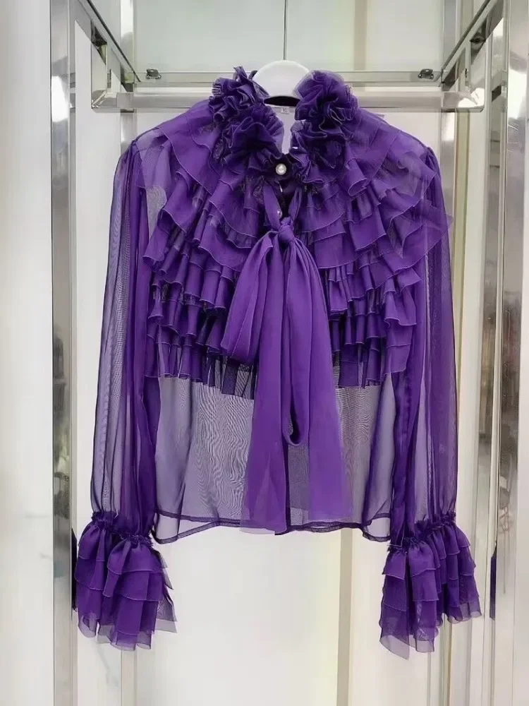 Женская винтажная шифоновая блузка с расклешенными рукавами свободная