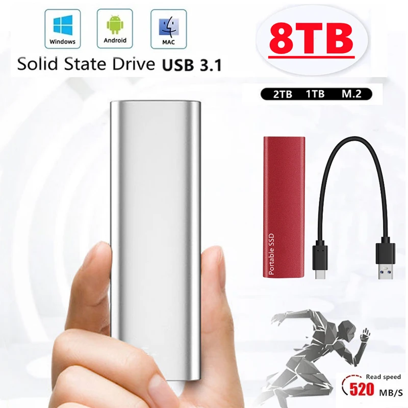 

8TB External SSD Hard Drive Portable Solid Drive Hdd for Laptop Type C USB 3.1