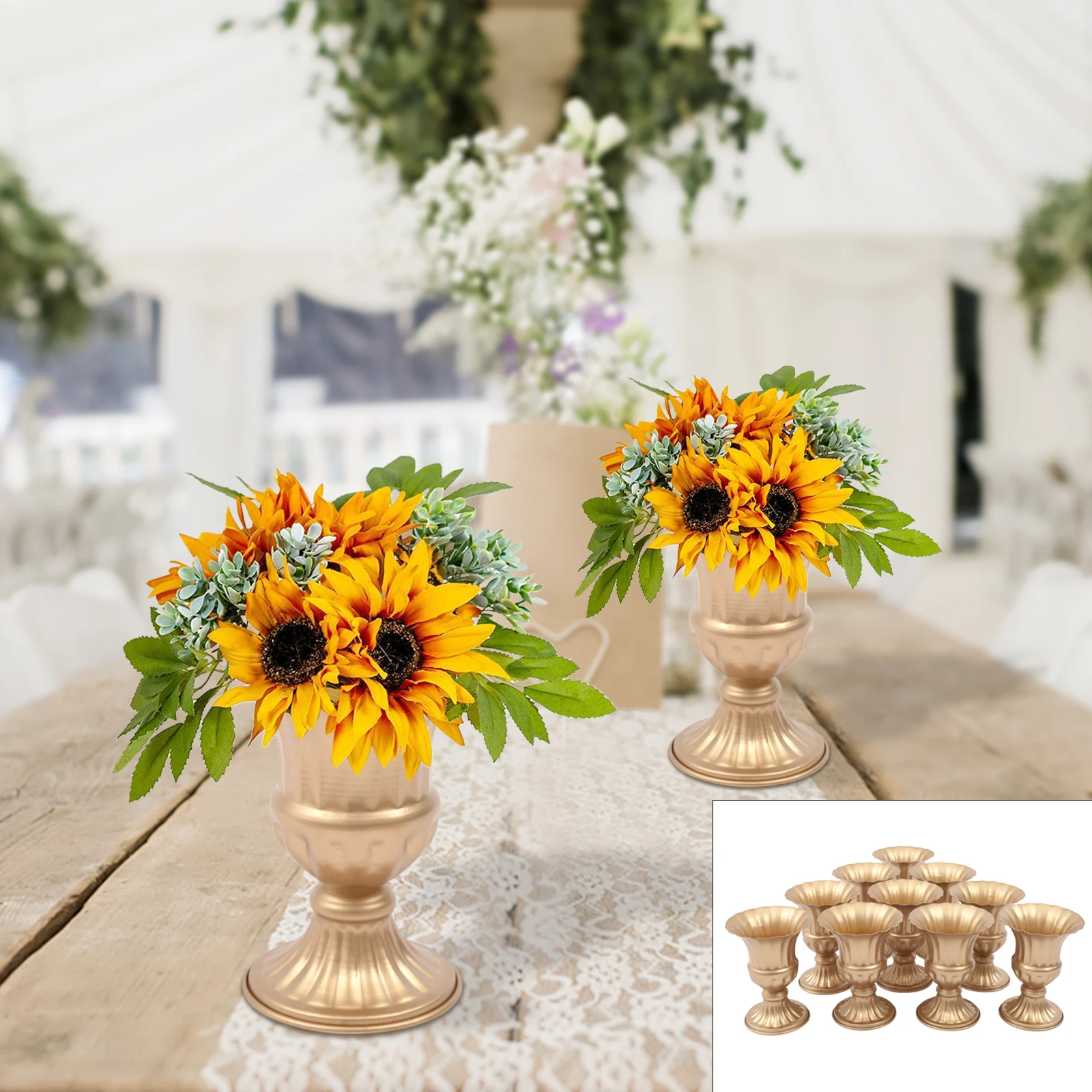 

6.3" Metal Urn Planter Elegant Wedding Centerpieces Vase for Wedding Party Decoration Tall Trumpet Vase Flower Holder