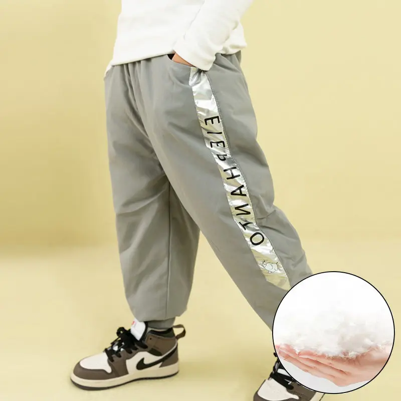

Winter Warm Kids Thick Down Sweatpant 2-12Y Young Children Clothes 90% Duck Down Content Sports Pants Autumn Boys Loose Trousers