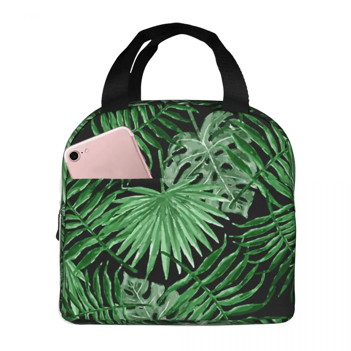 Lunch Bags for Women Tropical Summery Green Hawaiian Palm Tree Floral Insulated Cooler Bags Portable Picnic Lunch Box Food Bag