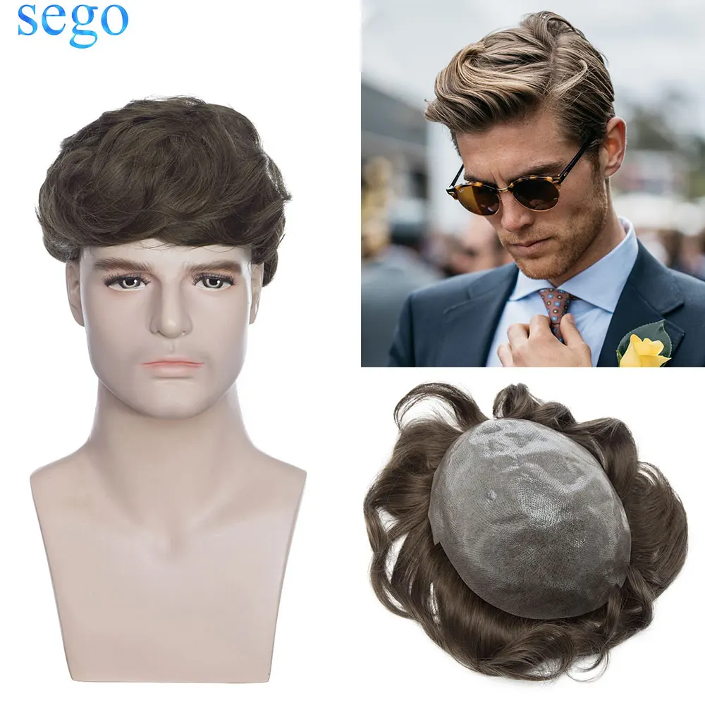 SEGO 8''x10'' Thin Skin 0.08MM PU Men Toupee Hair System Remy Human Hair Indian Hair Replacement Hairpiece Density 100%
