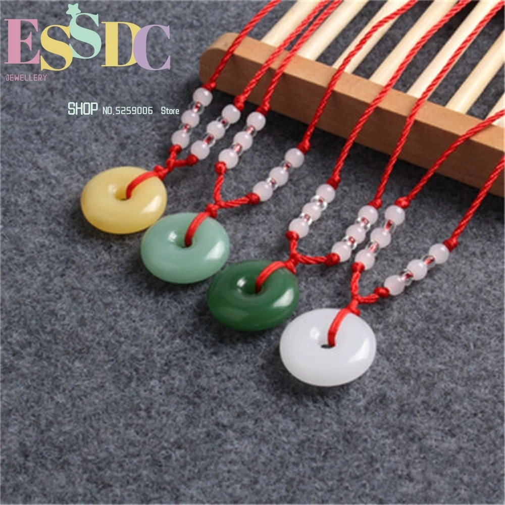 Natural Multicolor Jade Doughnut Pendant Agate Necklace Fashion Accessories Charm Jewellery Carved Amulet Gifts for Women Men A2