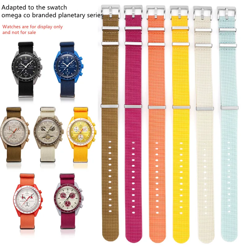 

20mm Nylon Na-to Watchband for Swatch OMEGA CO branded planetary series Sport Army Canvas Wrist Bracelet Complete watch strap