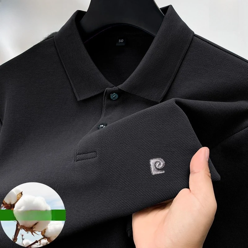 Pierre Cardin Spring and Autumn Men's Cotton Polo Shirt Middle-Aged Business Casual Lapel Long sleeves Bottoming ... |