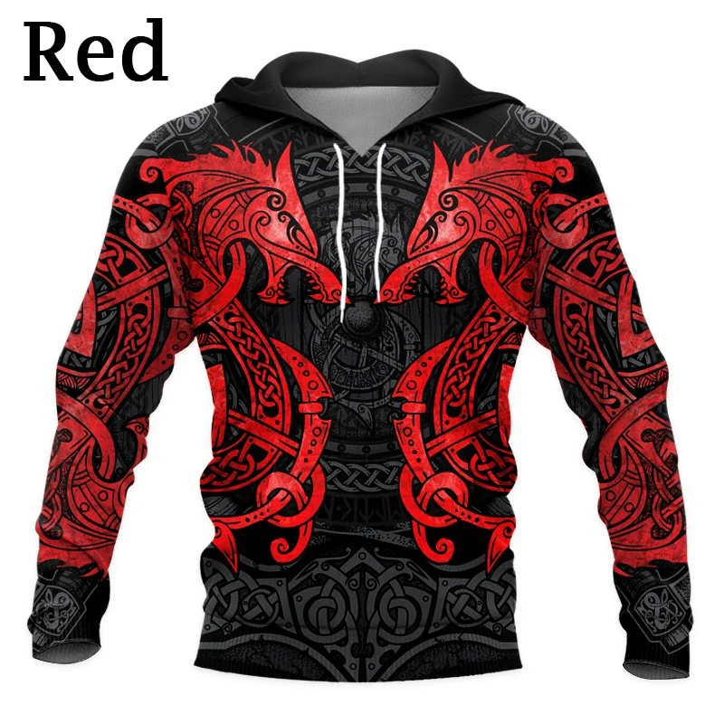 Viking Tattoo Art Printed Hoodies Mens and Women Classic Retro Hoodies O-neck Jacket Cosplay Casual 3d Sweatshirt