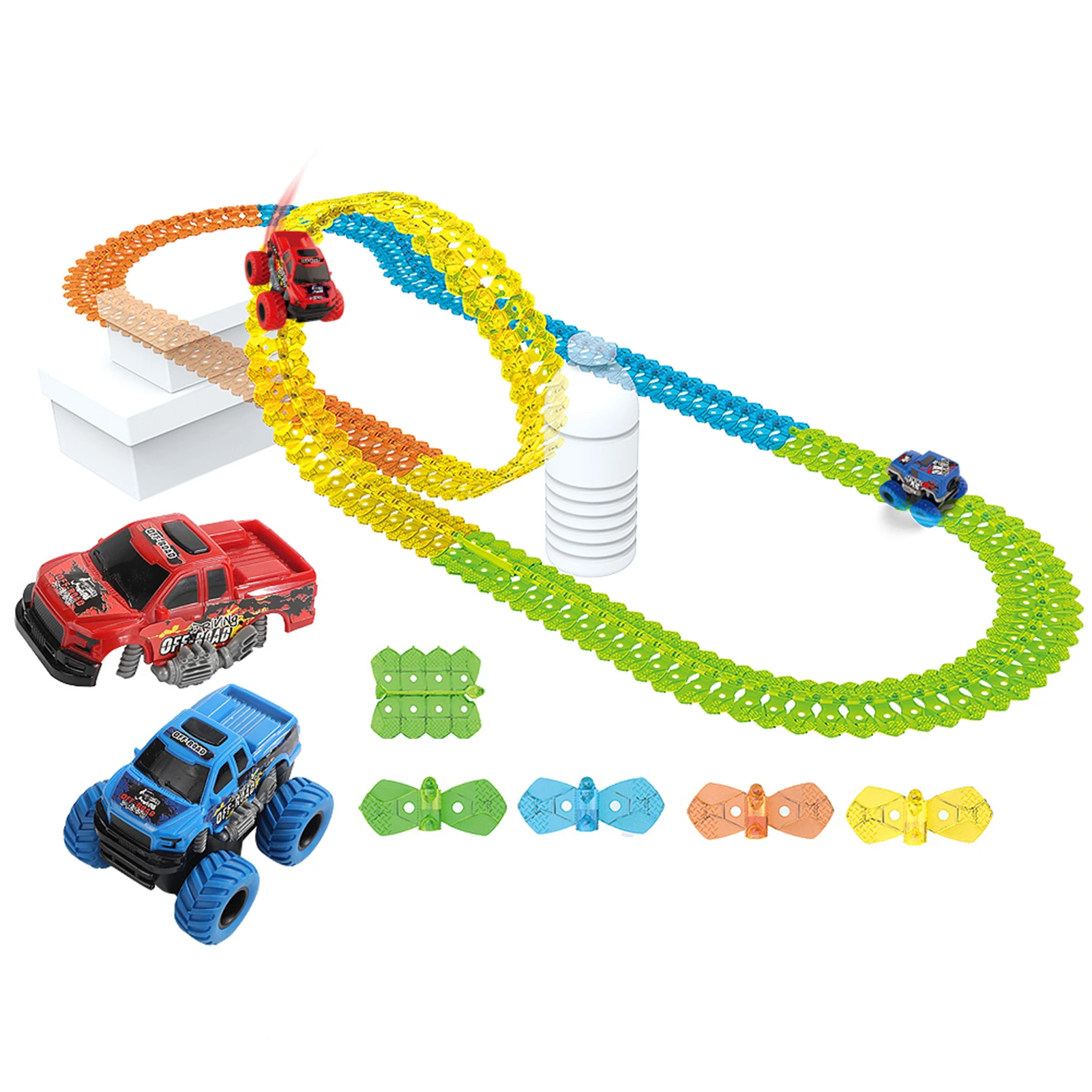

Race Track For Boys And Kids 192PCS Changeable Glow Race Car Tracks Toys For 3 4 5 6 Year Old Boys Girls With LED Light Up Race