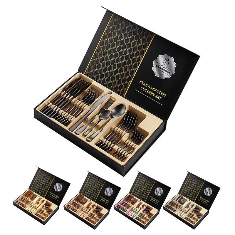 

Hot-24 Pc Stainless Steel Cutlery Set Kitchen Tableware Complete Set Fork Spoon Knife Set With Box