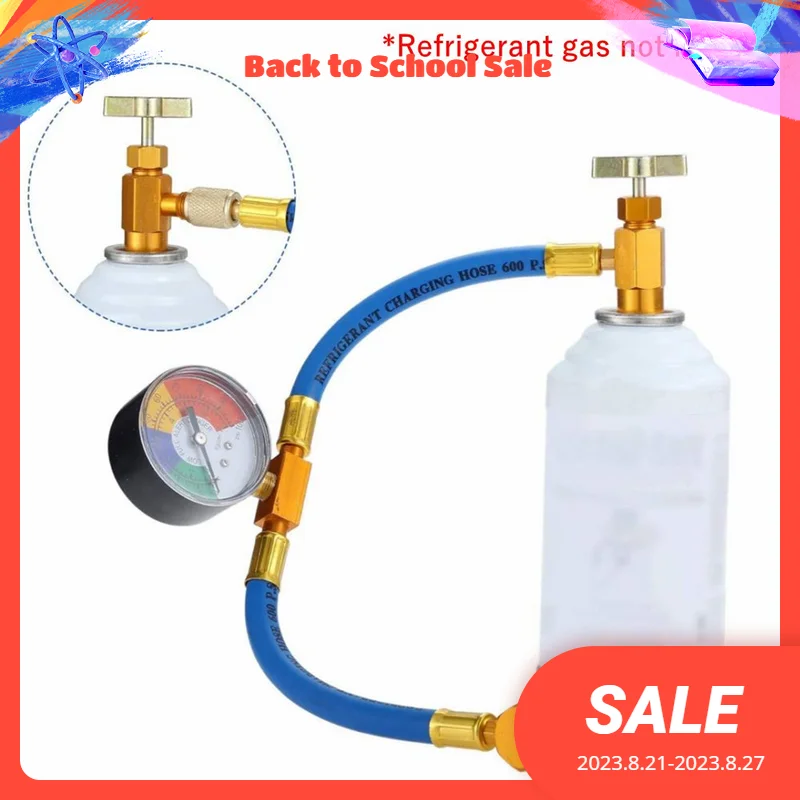 R134a Refrigerant Gas Refill Hose Kit Freon Recharge Gauge Tool 1/2’’ Acme Can Opener Tap Automotive Air Conditioning Refill