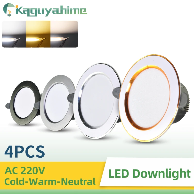 

KPS 4pcs/Lot 3colors in 1 LED Downlight Natural/Warm/Cold White 5W 3W AC 220V 240V Silver Indoor Round Recessed Lighting