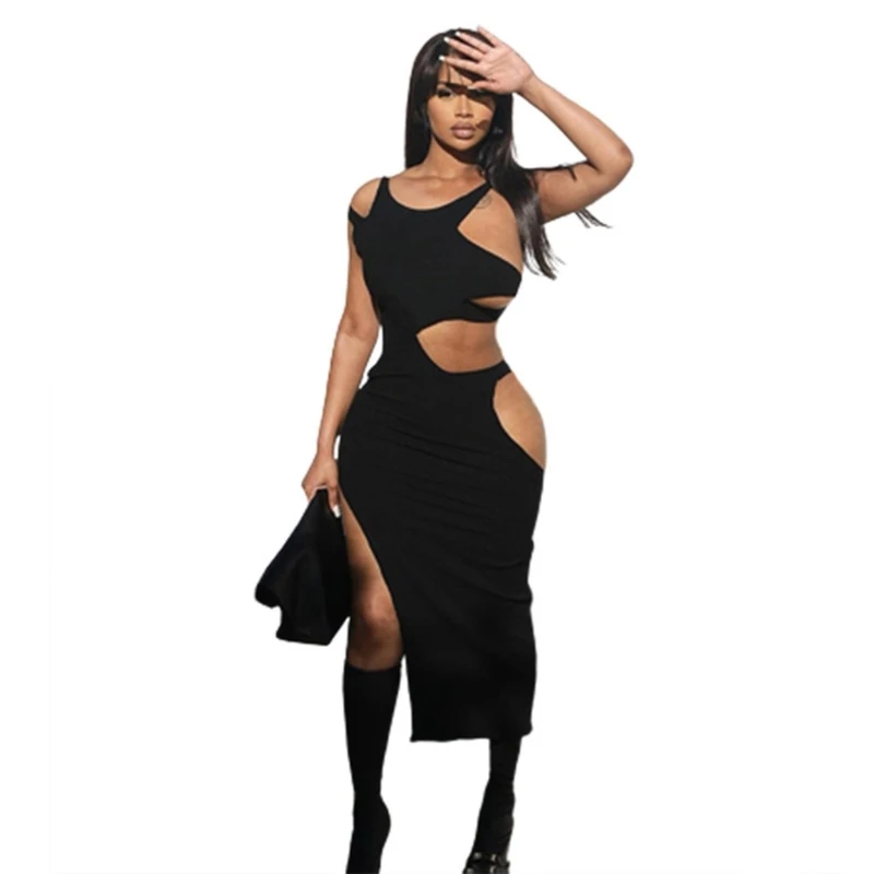 

Womens Long Cocktail Dress Ruched Dress Backless Dress Split Bodycon Dress