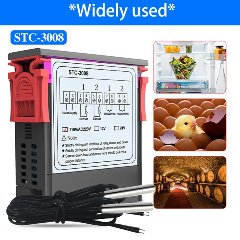 Цифровой термостат регулятор температуры STC-3008 термометр датчик гигрометр 12 В 24