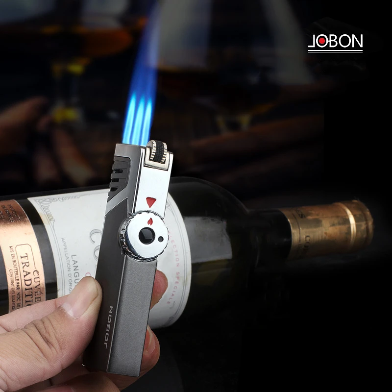 

JOBON Windproof Cigar Lighter Three Blue Flame Creative Lock Fire Personality Torch Lighter Visible Gas Lighter Smoking Gift