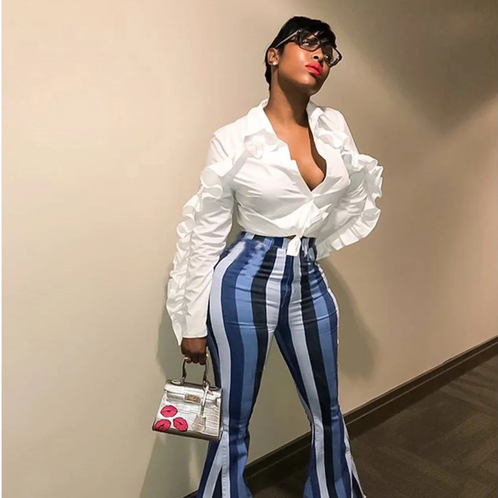 

White Blouse Collared Aesthetic Shirt Ruffle Sleeves Africa Fashion Tops Summer Shirts For Women