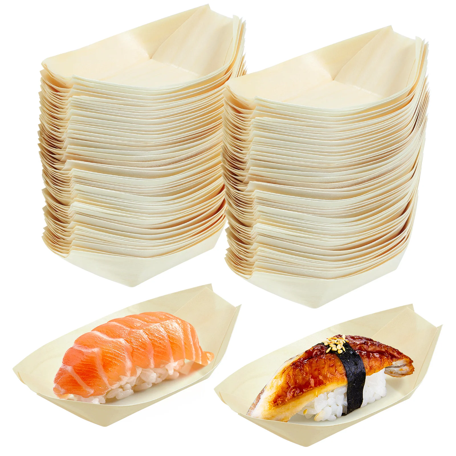 

100 PCS Sushi Boat Cake Toppers Snack Containers Dessert Plate Tableware Wood Food Bowl Bride Tray Go