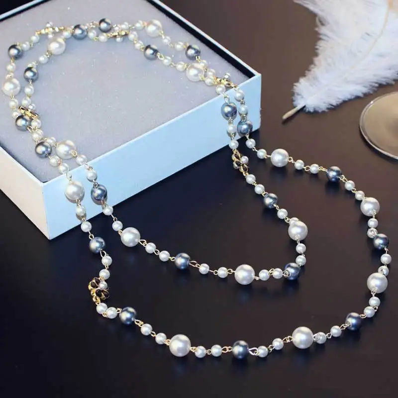 

New French Retro Double Layer Pearl Clavicle Chain Temperament Evening Dress Banquet Sweater Chain Women Jewelry Accessories