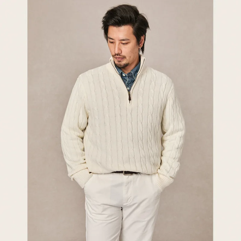 Осенне-зимний кашемировый свитер в стиле ретро с полуводолазкой на молнии