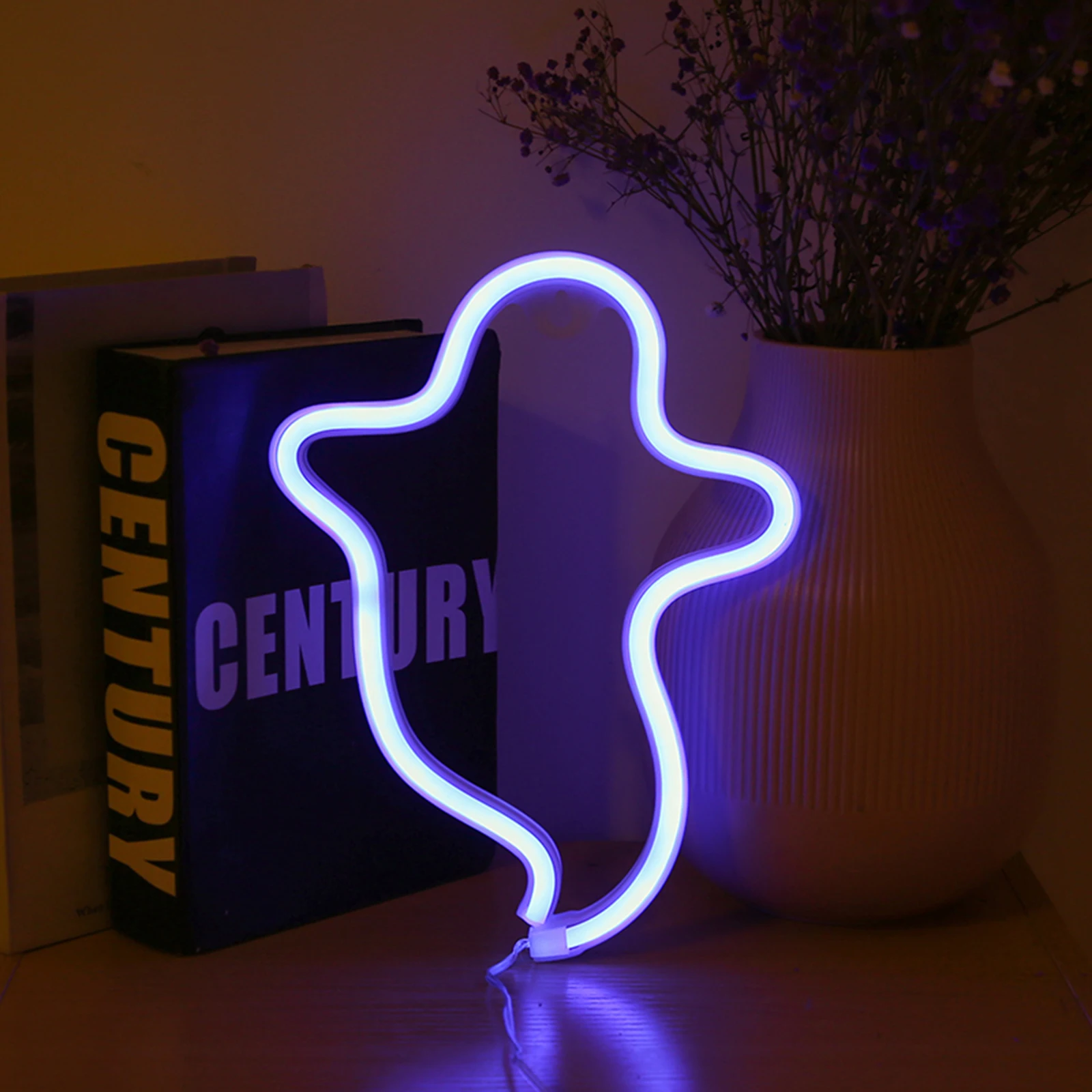 

Светодиодный неоновый светильник в форме призрака, постоянная яркая неоновая вывеска с USB, декоративсветильник освещение для стен, декор дл...