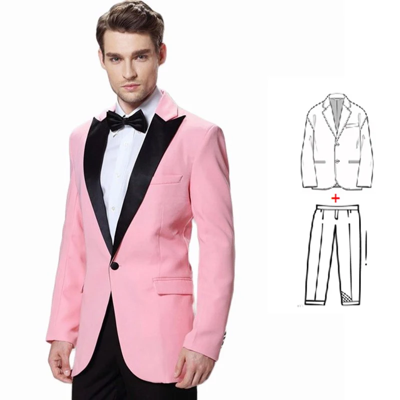 Pink Groom Tuxedo for Wedding Costume Homme 2 Pieces Slim Fit Best Man Wedding Suits Formal Prom Party Wear Trajes De Hombre