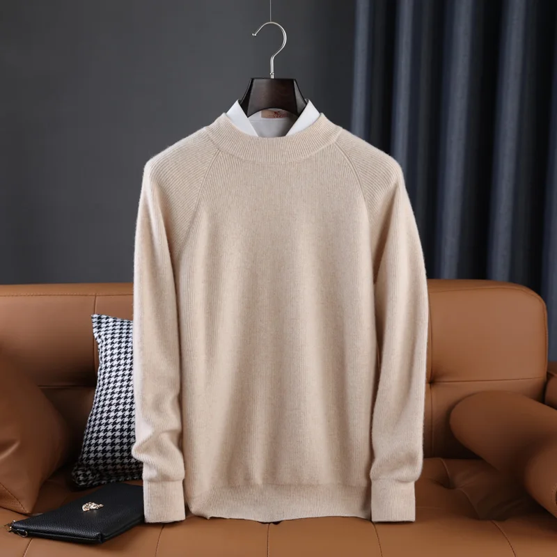 New Men's Autumn And Winter 100% Australian Wool Casual Business Sweater All-Match Comfortable High-End Half Turtleneck Top