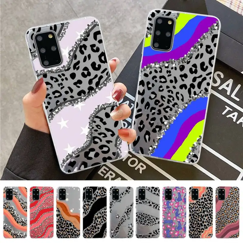 

Vintage Glitter Leopard Print Phone Case for Samsung A51 A52 A71 A12 for Redmi 7 9 9A for Huawei Honor8X 10i Clear Case