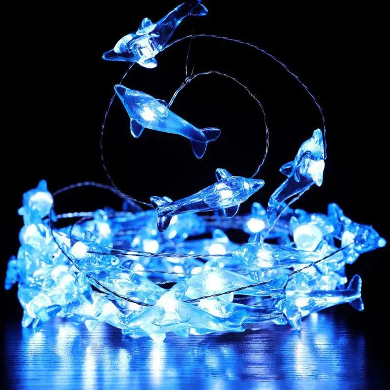 

Crystal Dolphin Decorative String Lights 40 LED USB Plug-in Silver Copper Wire Beach Theme Fairy Lights for Indoor Outdoor