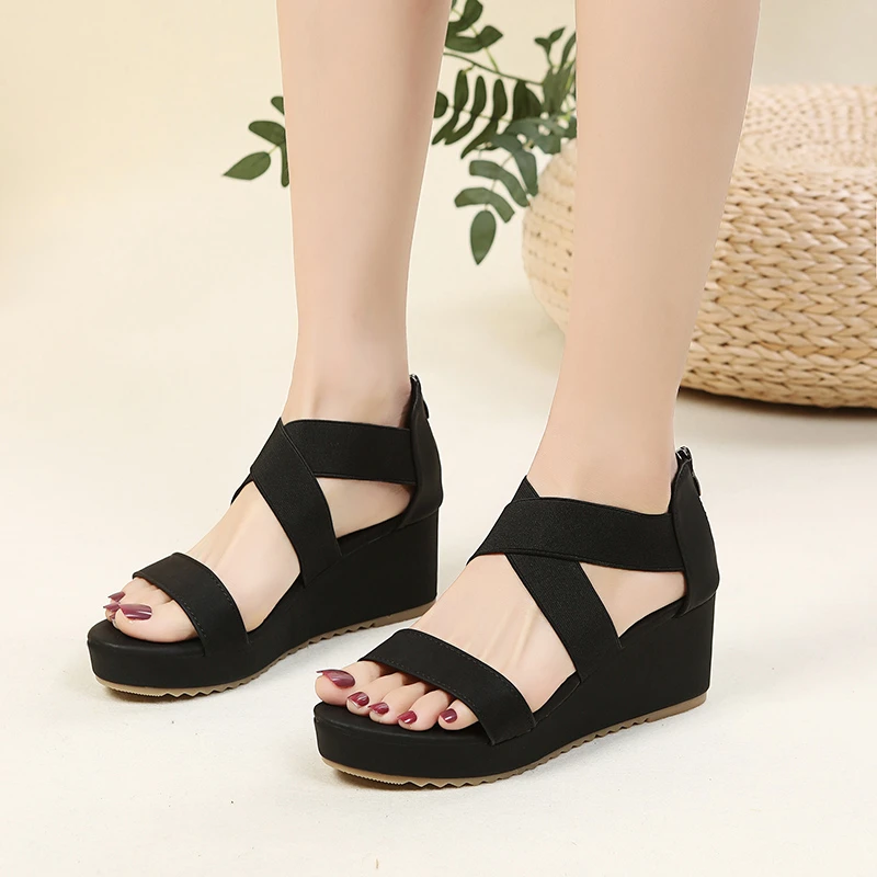 Summer Women Sandals 2023 New Woman Wedges Platform Sandals Fashion Fish Mouth Rome Sandals White Black Women Shoes