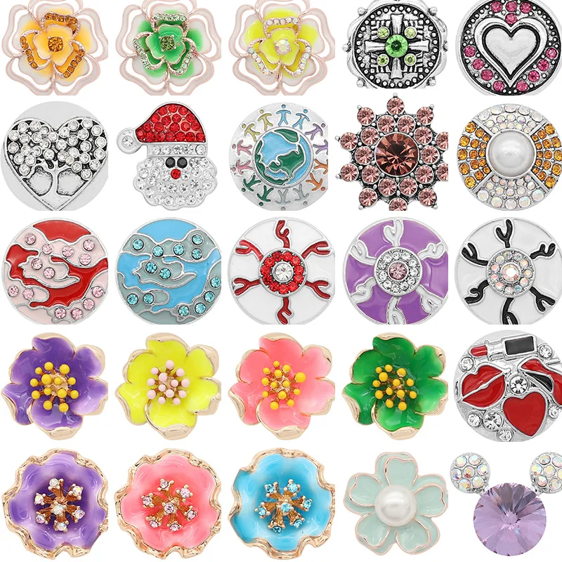

K0024 Цветок Любовь Рождество хрусталь камень-талисман 18 мм металлические кнопки ювелирные изделия DIY браслет