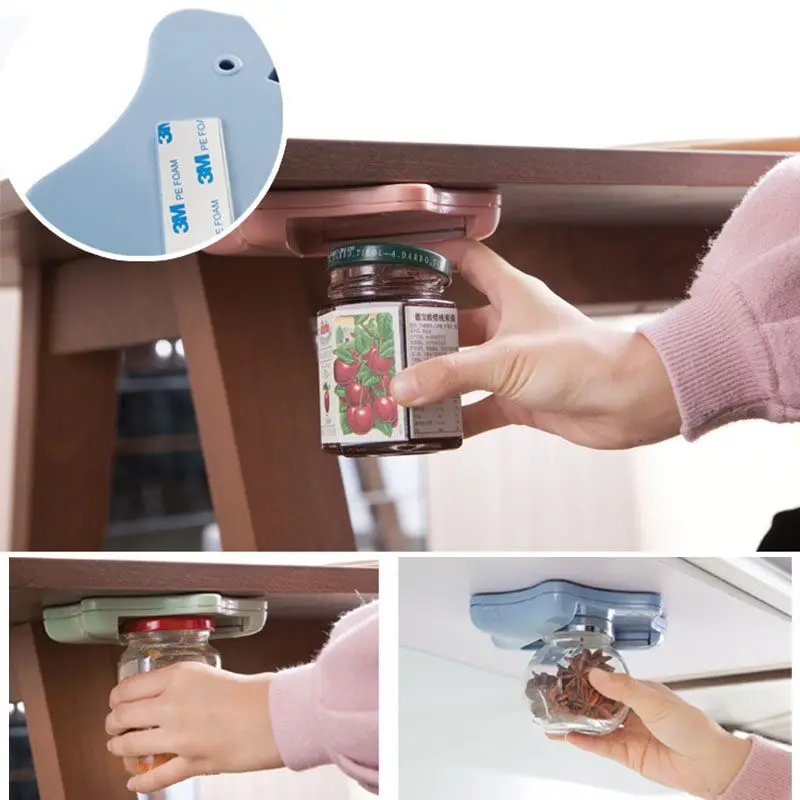 

Can Opener Creative Can Opener Under the Cabinet Self-adhesive Jar Bottle Opener Top Lid Remover Helps Tired Wet Grip Jar Opener