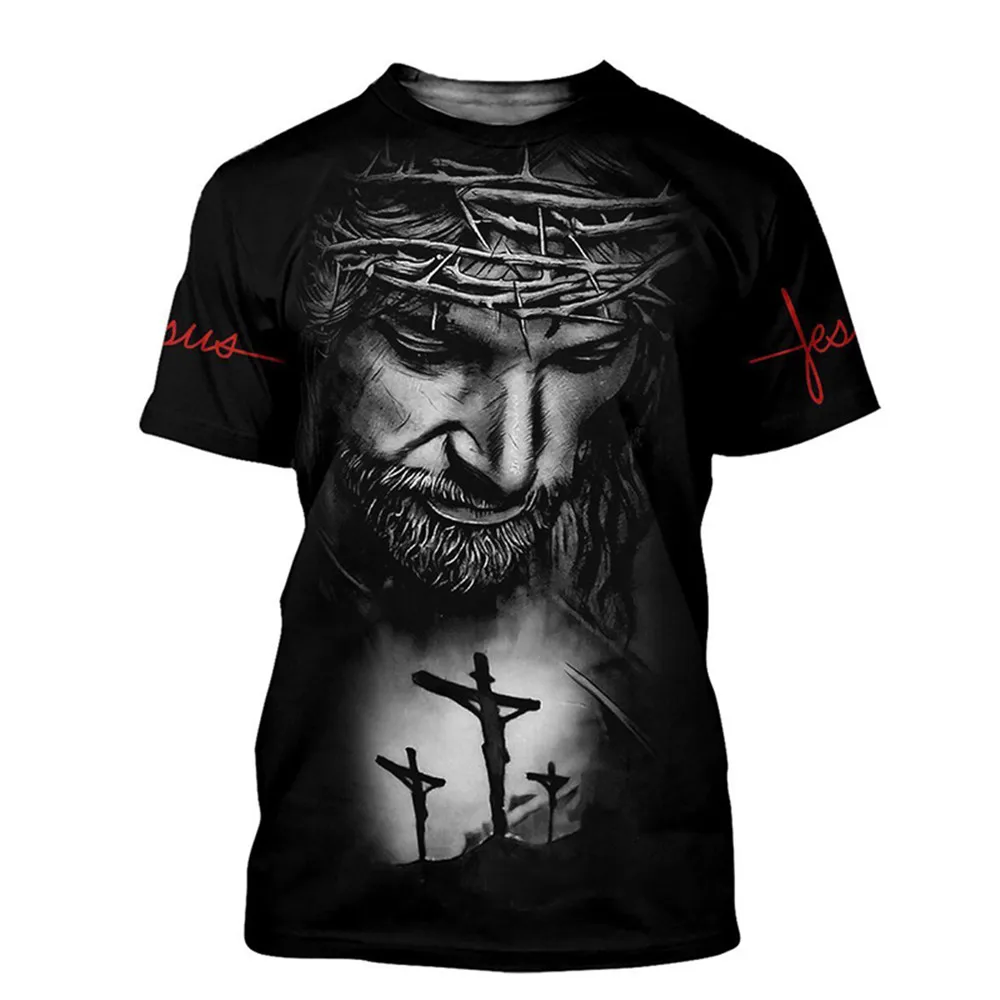 

Summer Men T-shirt New Crewneck Harajuku Blouses Black Classic Short Sleeve Tees Jesus Prayer Pattern 3d Print Oversized T Shirt