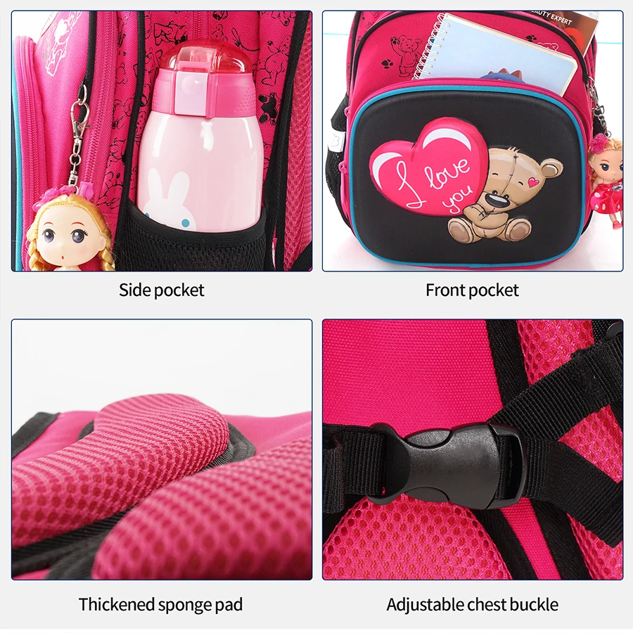 Girls Backpack Cartoon Bear Creative Children School Bags Sweet Kids Lightweight Waterproof Primary BooKbag Orthopedic Rucksack