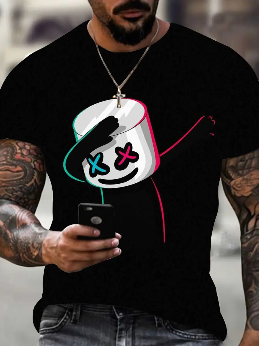 

2021 new round neck summer short-sleeved large size men's T-shirt casual hip hop smiley face 3D print casual tops