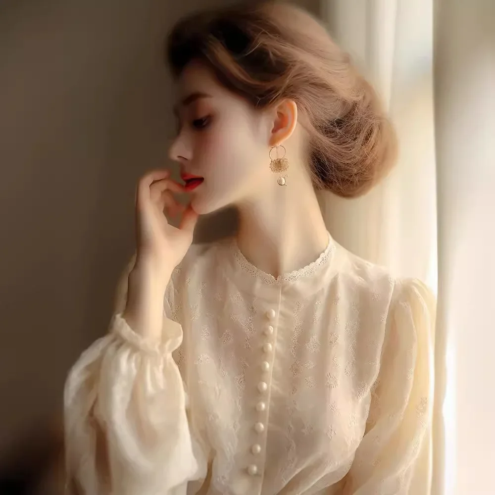 Новинка Весна 2024 Топ во французском стиле с длинным рукавом женская одежда