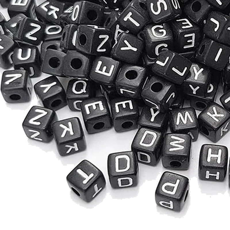 300Pcs 10X10mm Big Black Square Acrylic Alphabet Letter Beads A-Z Mixed Plastic Shape Loose Beads For DIY Jewelry Making