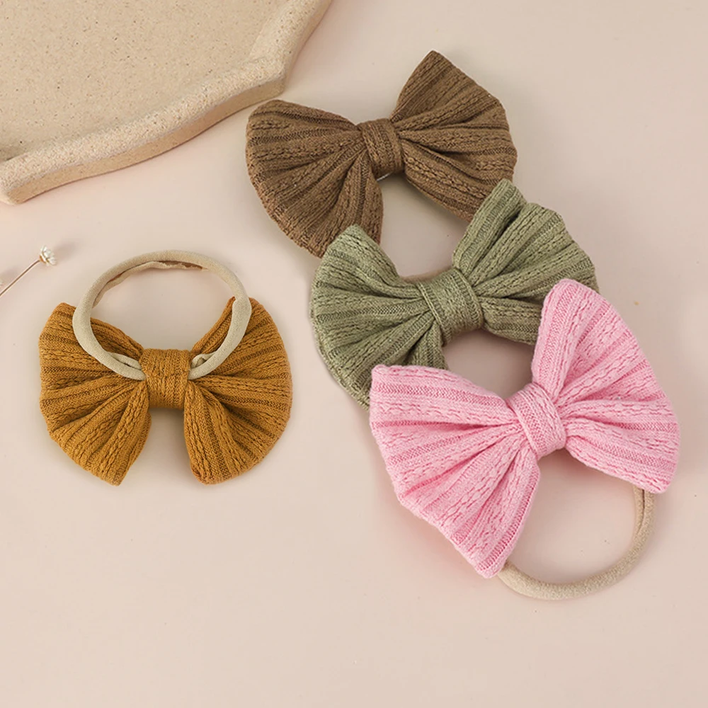 

1 шт., резинка для волос для новорожденных девочек, эластичная нейлоновая Детская повязка на голову с бантом, однотонные хлопковые повязки д...