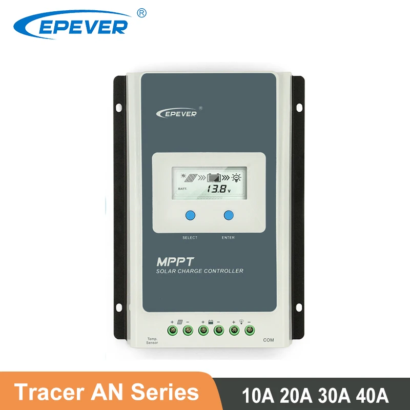 Контроллер заряда EPever MPPT для солнечных батарей, высокоэффективный автоматический регулятор для свинцово-кислотных и литиевых батарей, 40 А 30 А 20 А 10 А, ЖК-дисплей 12 в 24 В