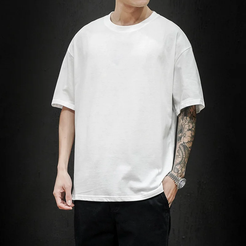 

LIFENWENNA Summer Fasion Men's T Sirt Casual Solid Sort Sleeve Classical Tee Mens 100% Cotton Oversized ip-op Top Tees 5XL