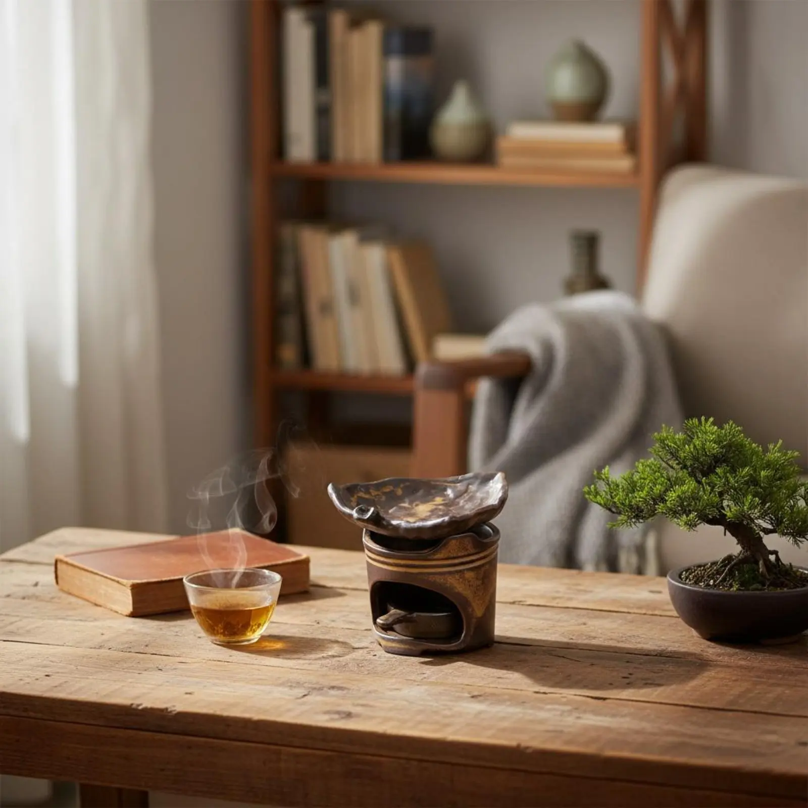 Керамическая аромалампа для чая с дизайном в стиле Tranquil Inspired, работающая от свечи, для ароматизации маслом, в деревенском стиле, винтажный дизайн (art.: 3920da294aae7) - 3920da294aae7