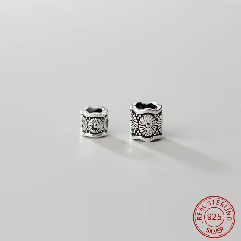 

S925 Marcasite Flower Pattern Bucket Shape Tube Loose Beads for Make Bracelet Spacer Bead for Jewelry Making DIY Supplies