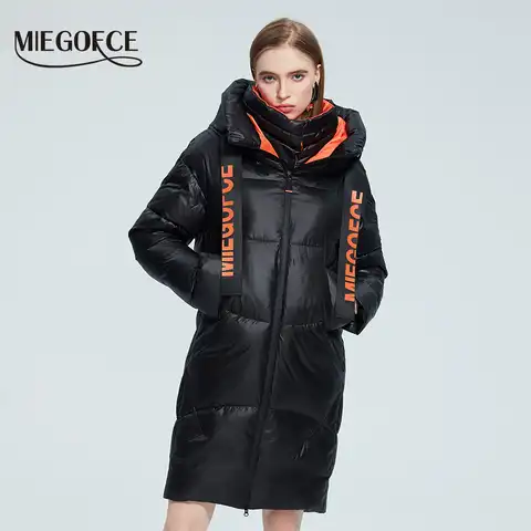 MIEGOFCE 2022 Зимняя модный тренд женская длинная хлопковая куртка воротник-стойка с капюшоном теплая ветрозащитная пиджак глубокие карманы жен...