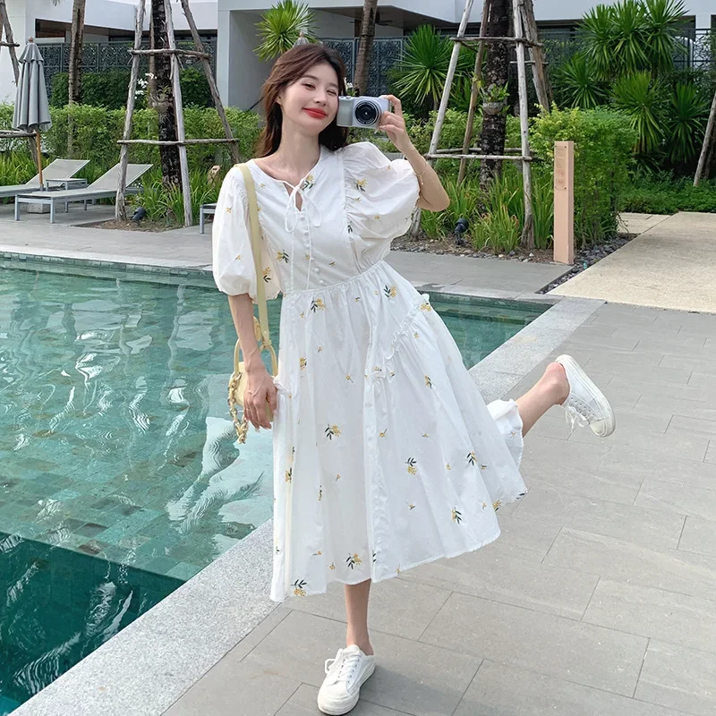 Новое летнее платье в корейском стиле свежее средней длины женское повседневное