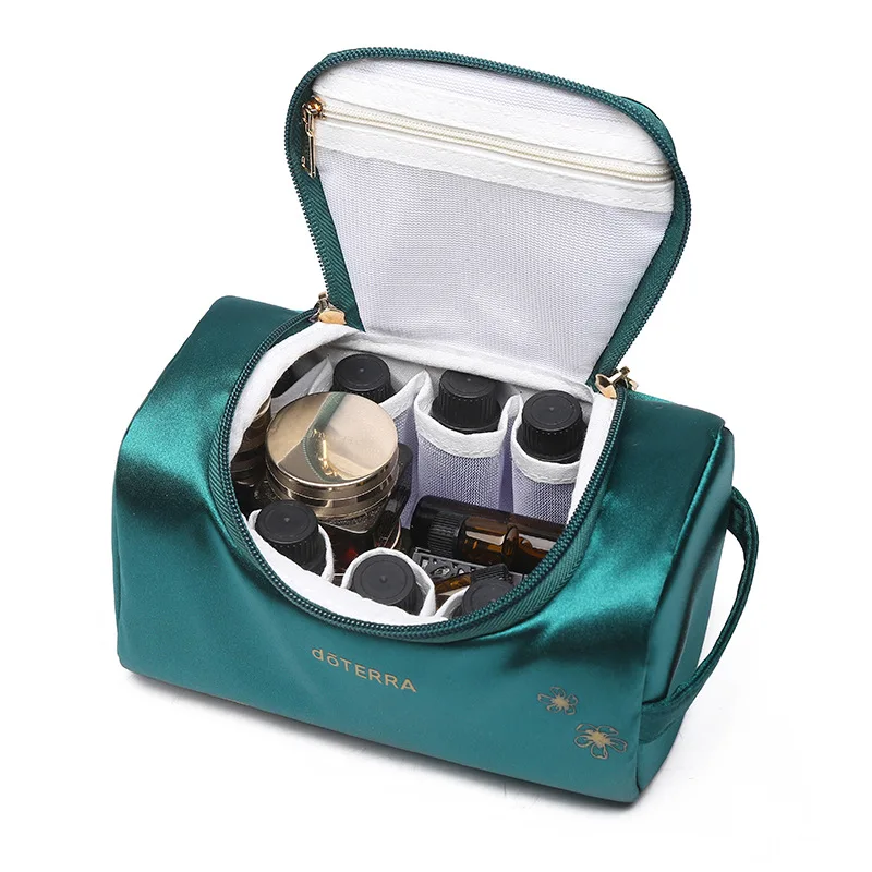 

Large capacity portable essential oil bag Multi functional portable cosmetic bag Silk satin cosmetic storage bag