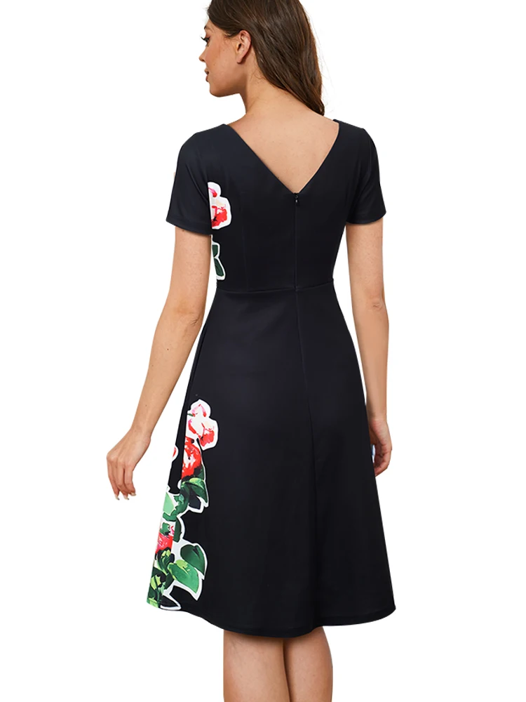 Женское платье-трапеция Nice-forever Элегантное летнее платье с цветочным принтом и